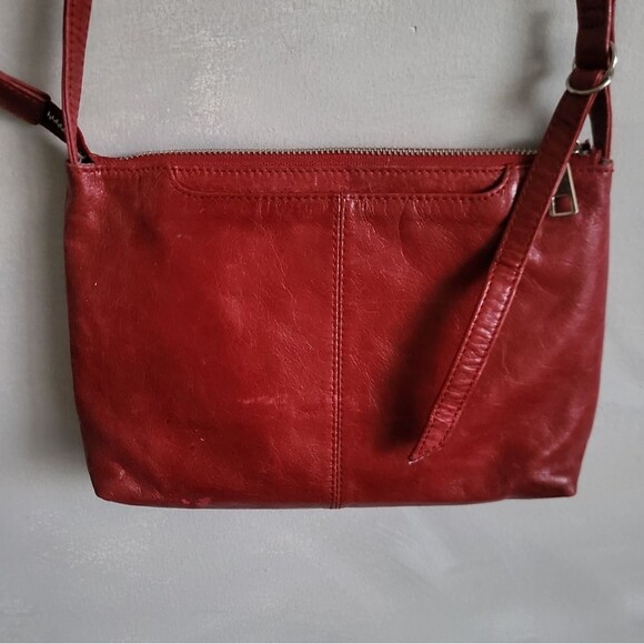 Red Smooth Leather Crossbody 10x7 Double Zip Distressed Bag Hobo International - Picture 5 of 9